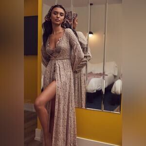 Free People Intimately Kadence Dusty Floral Boho Hippie Kimono Maxi Duster Robe
